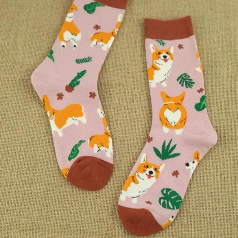 Multicolored Corgi Womens crew socks activewear comfortable
